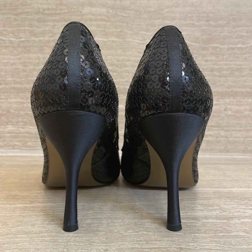 ENZO ANGIOLINI UEC Women’s Size 9.5 Black peep toe stiletto heel pumps sequins - Picture 8 of 12